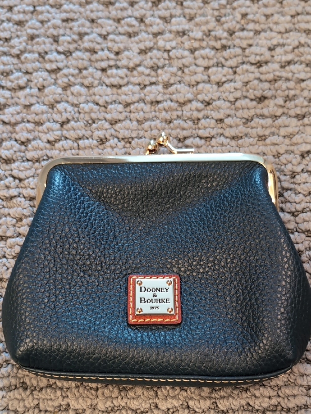 Dooney & Bourke Black Pebbled Leather Kiss-Lock Coin Purse with Gold-Tone Frame